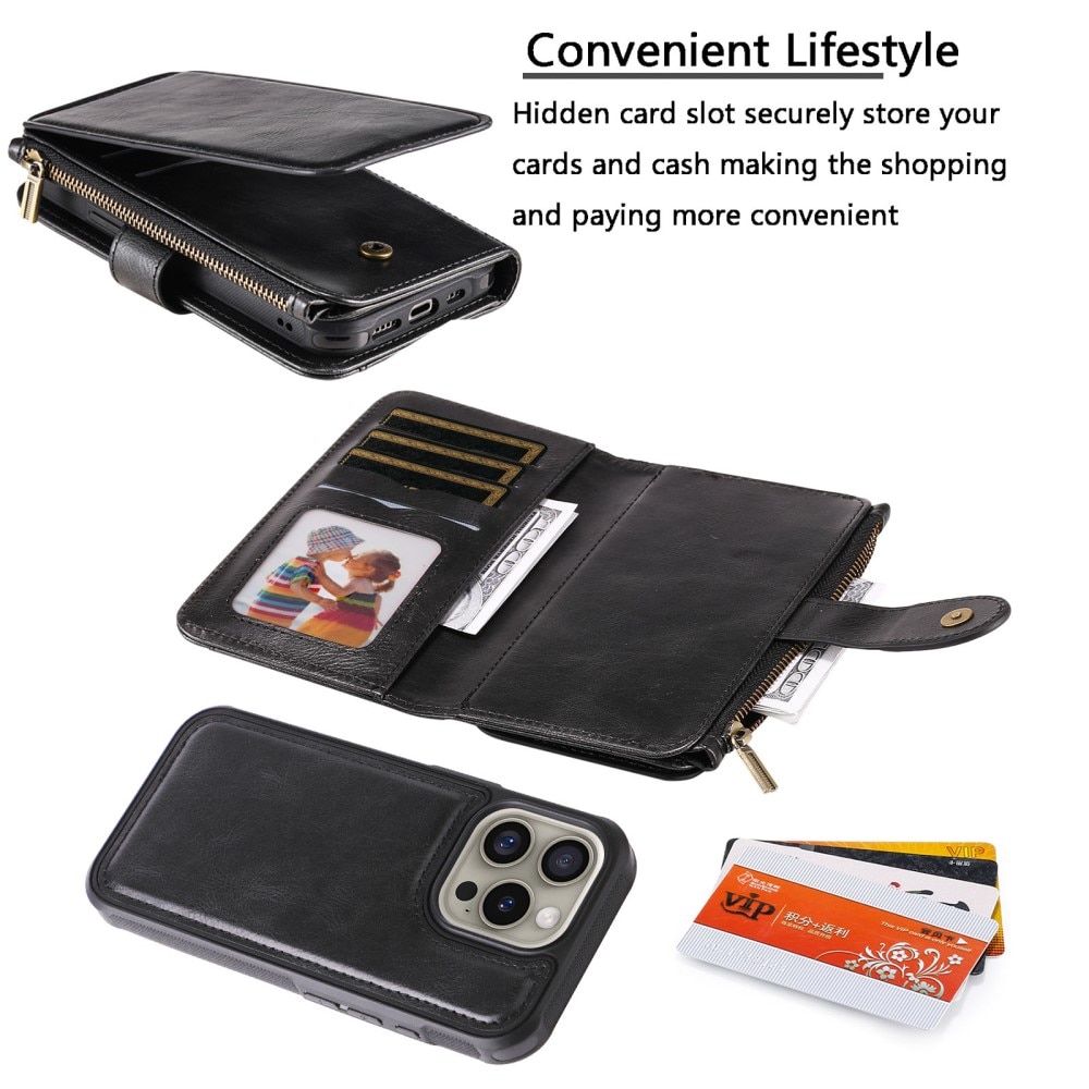 Magnet Leather Multi-Wallet iPhone 16 Pro svart