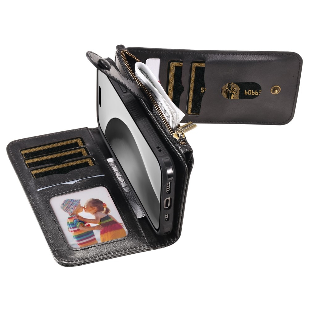 Magnet Leather Multi-Wallet iPhone 16 Pro svart