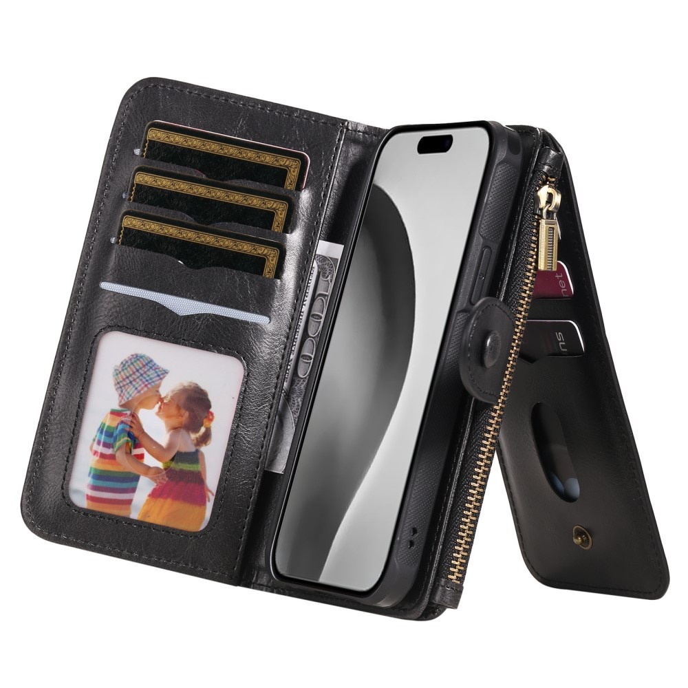 Magnet Leather Multi-Wallet iPhone 16 Pro svart