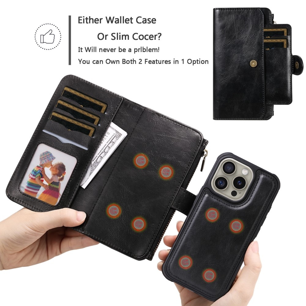 Magnet Leather Multi-Wallet iPhone 16 Pro svart