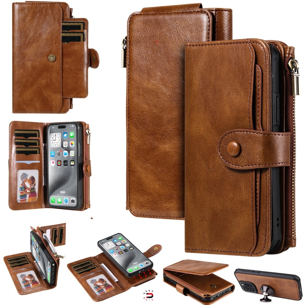 Magnet Leather Multi-Wallet iPhone 16 Pro Max brun