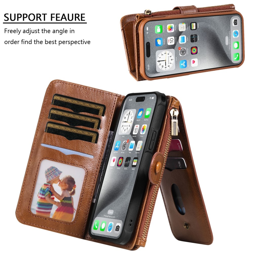 Magnet Leather Multi-Wallet iPhone 16 Pro Max brun