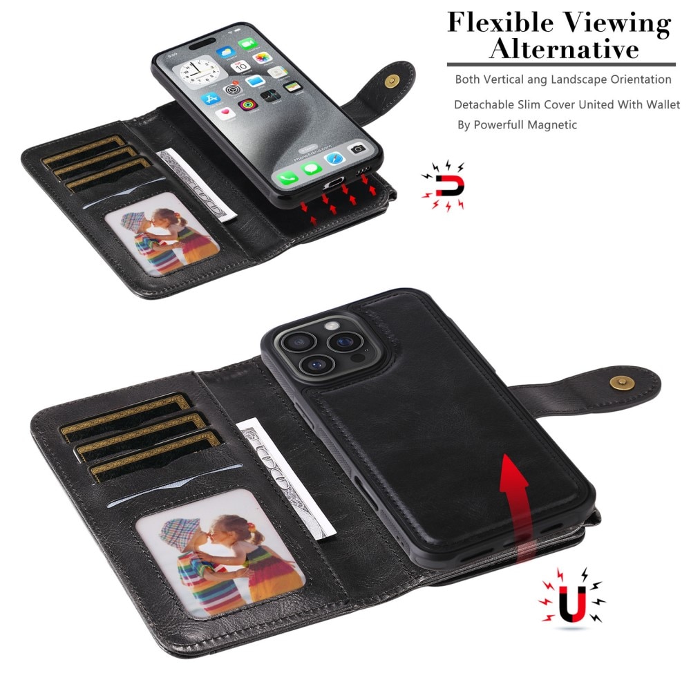 Magnet Leather Multi-Wallet iPhone 16 Pro Max svart