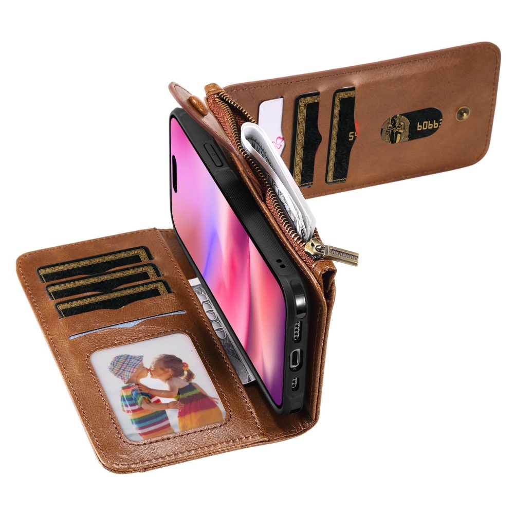 Magnet Leather Multi-Wallet iPhone 16 brun