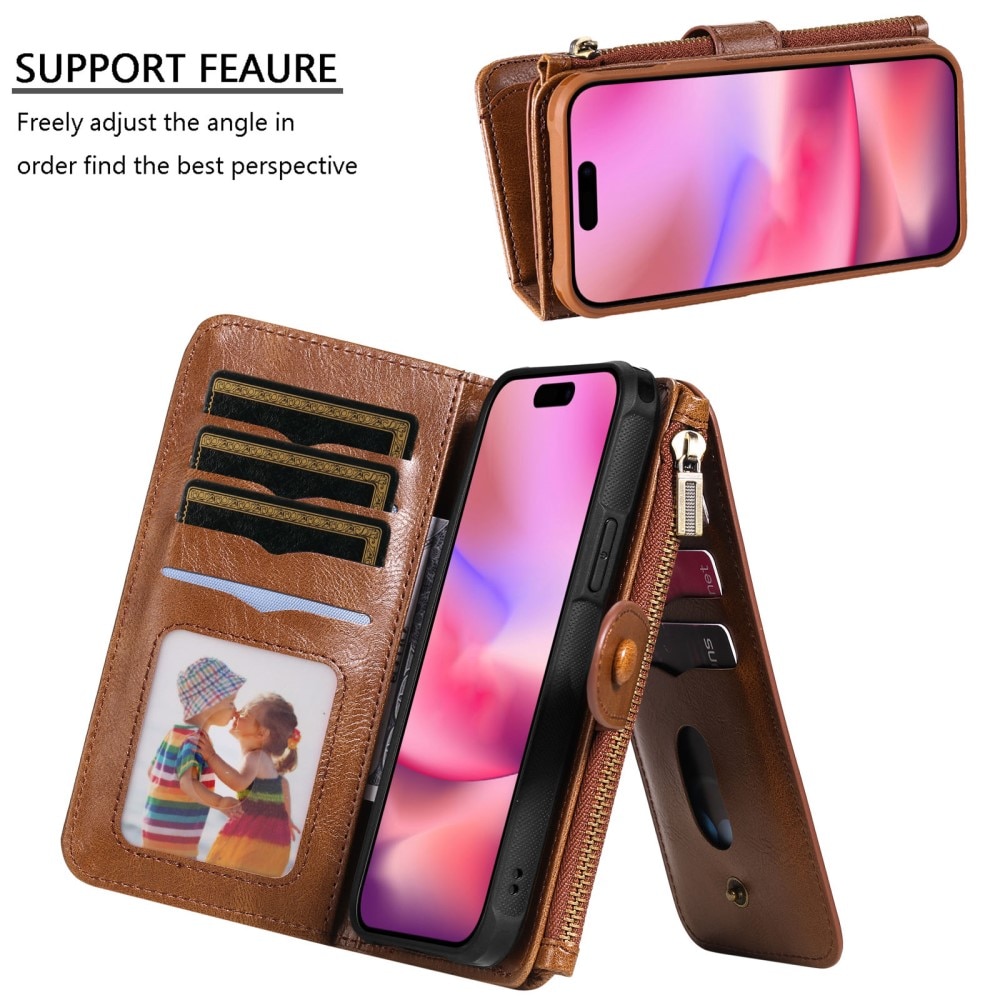 Magnet Leather Multi-Wallet iPhone 16 brun