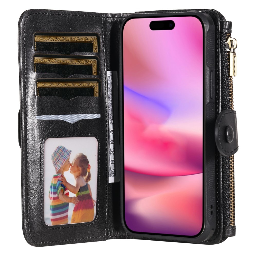 Magnet Leather Multi-Wallet iPhone 16 svart