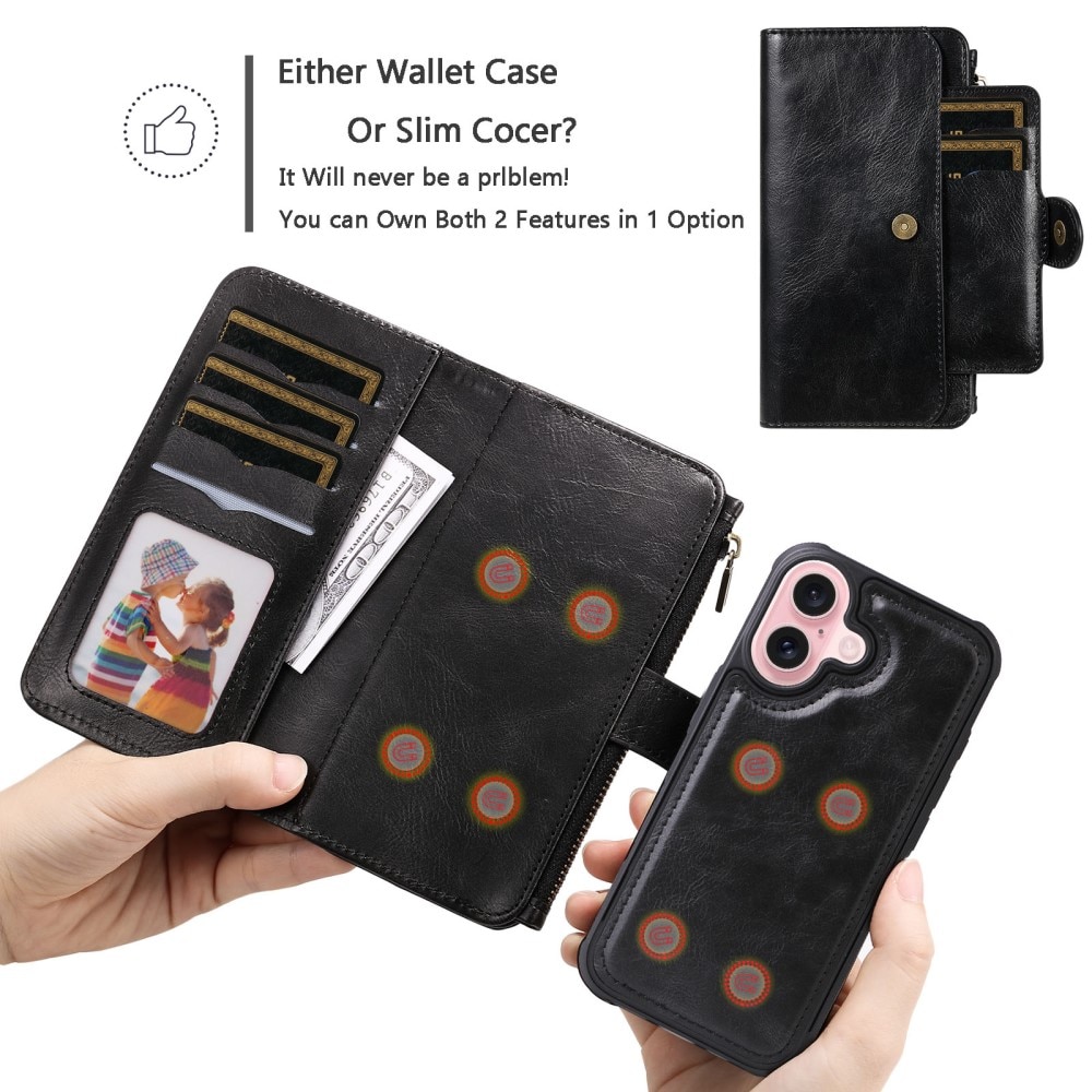 Magnet Leather Multi-Wallet iPhone 16 svart