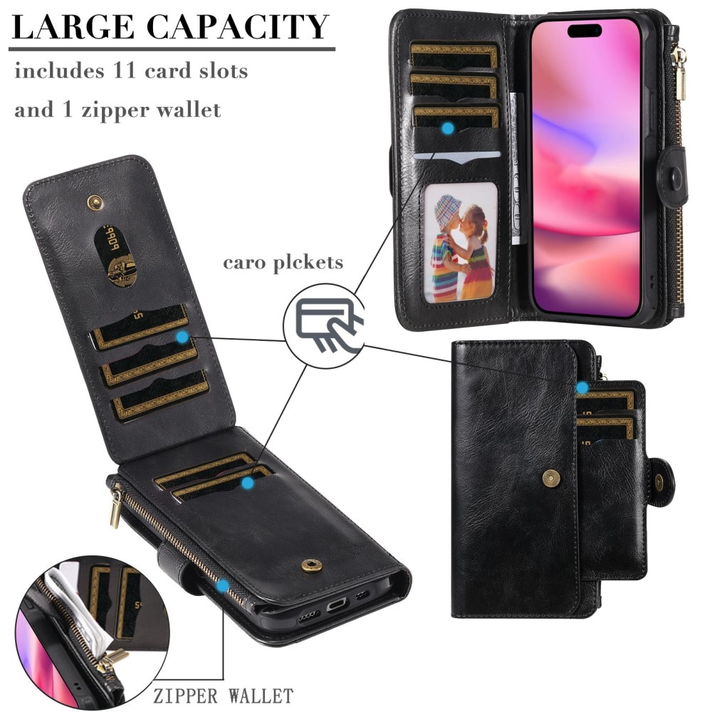 Magnet Leather Multi-Wallet iPhone 16 svart