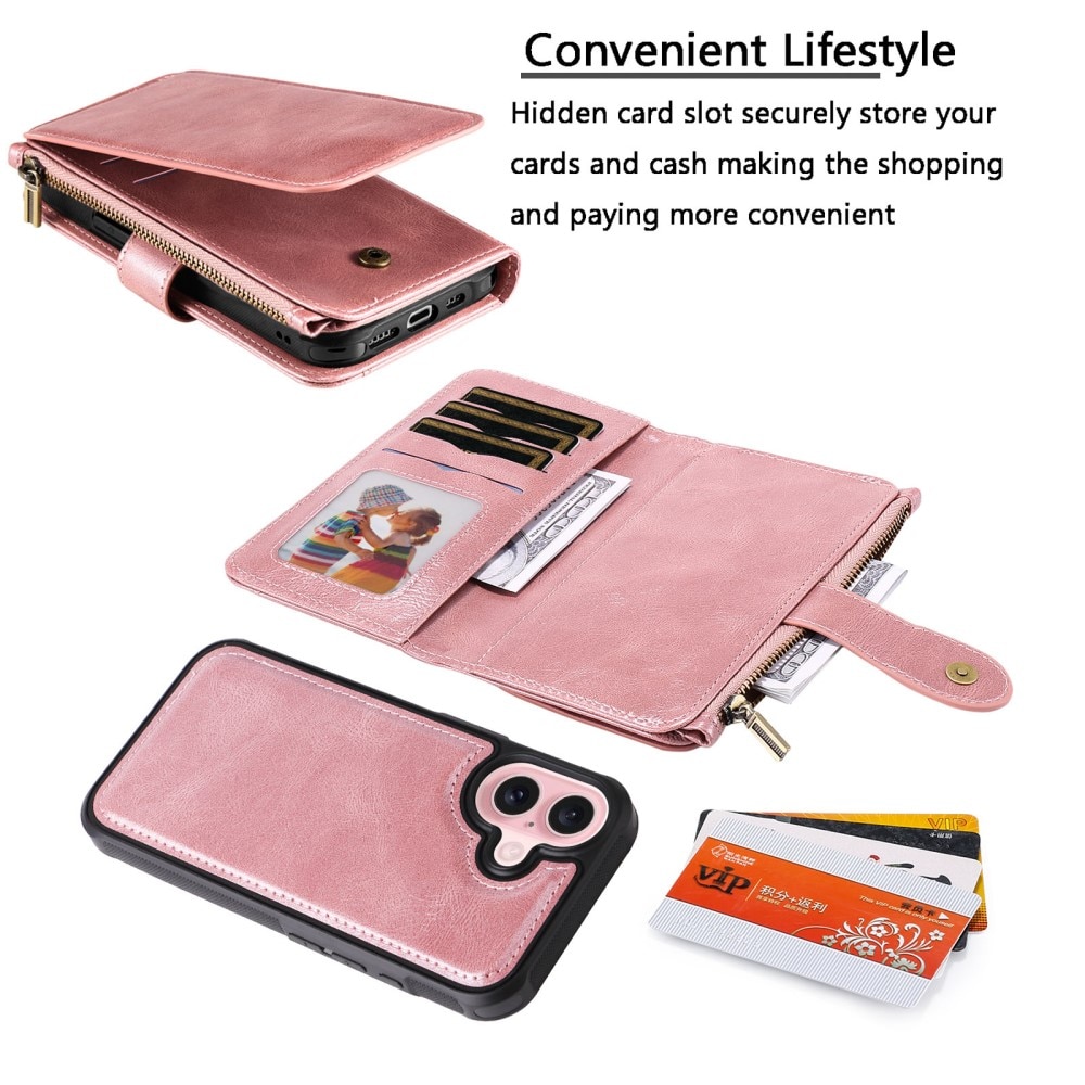 Magnet Leather Multi-Wallet iPhone 16 rosa