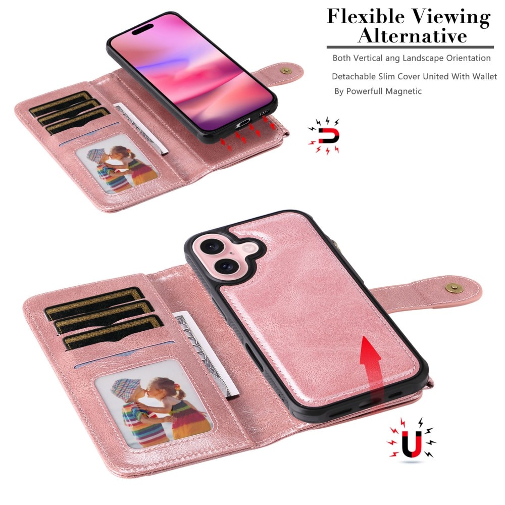 Magnet Leather Multi-Wallet iPhone 16 rosa