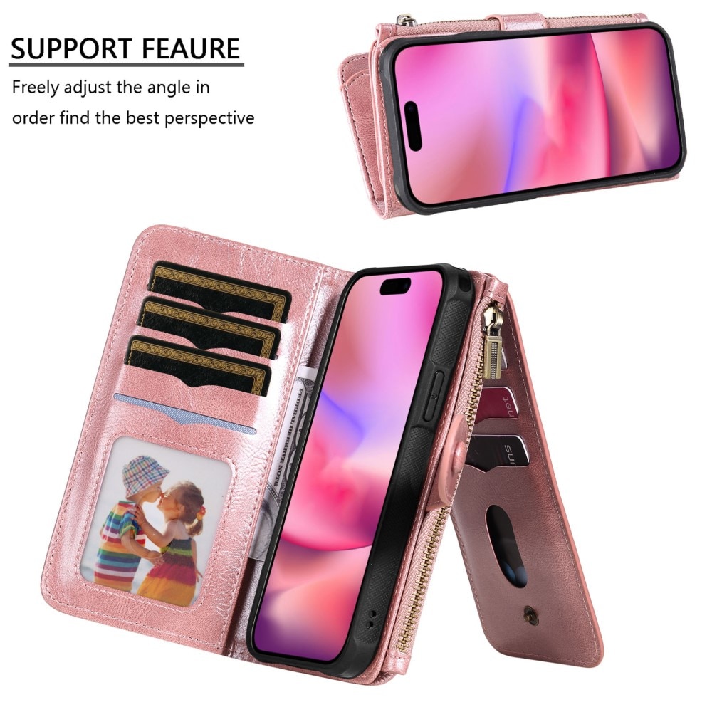 Magnet Leather Multi-Wallet iPhone 16 rosa