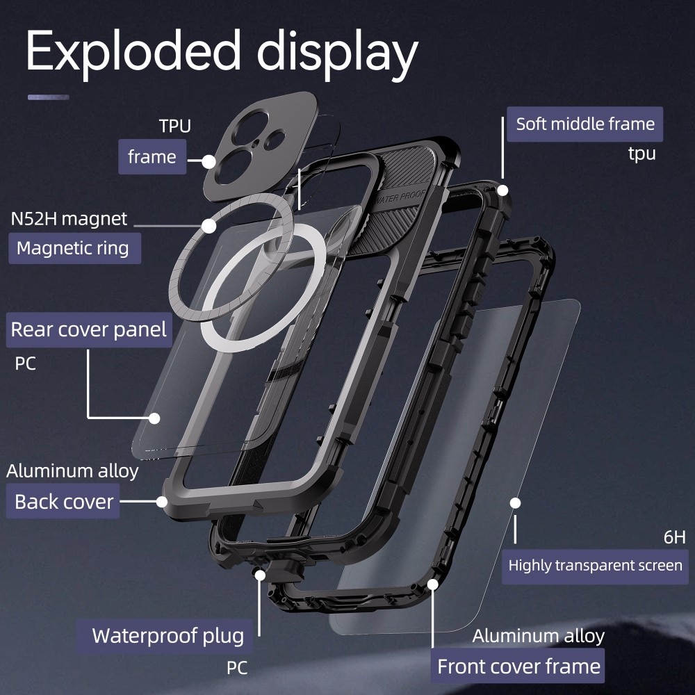 Vannbestandig Deksel MagSafe iPhone 16 gjennomsiktig