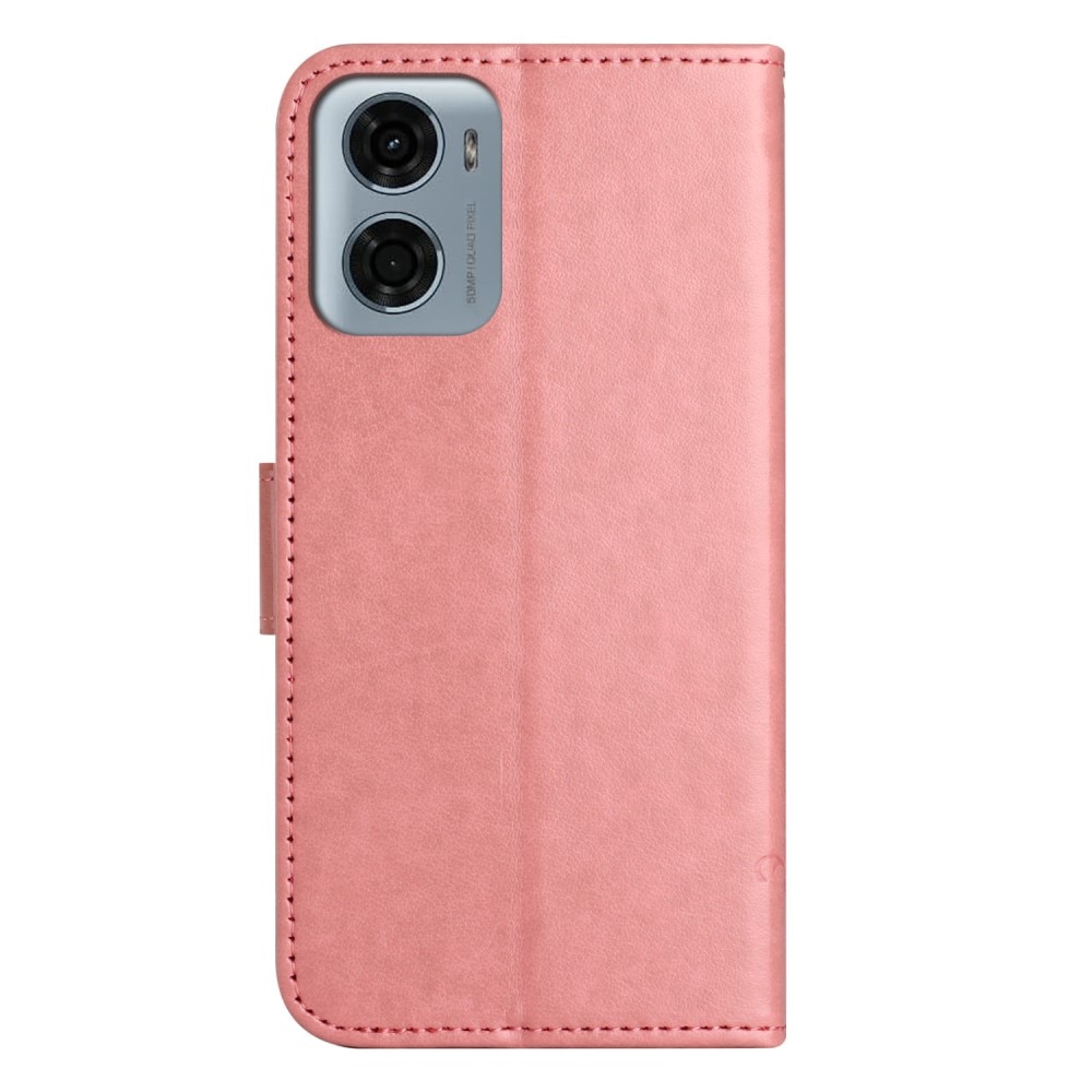 Lærveske Sommerfugler Motorola Moto E15 rosa