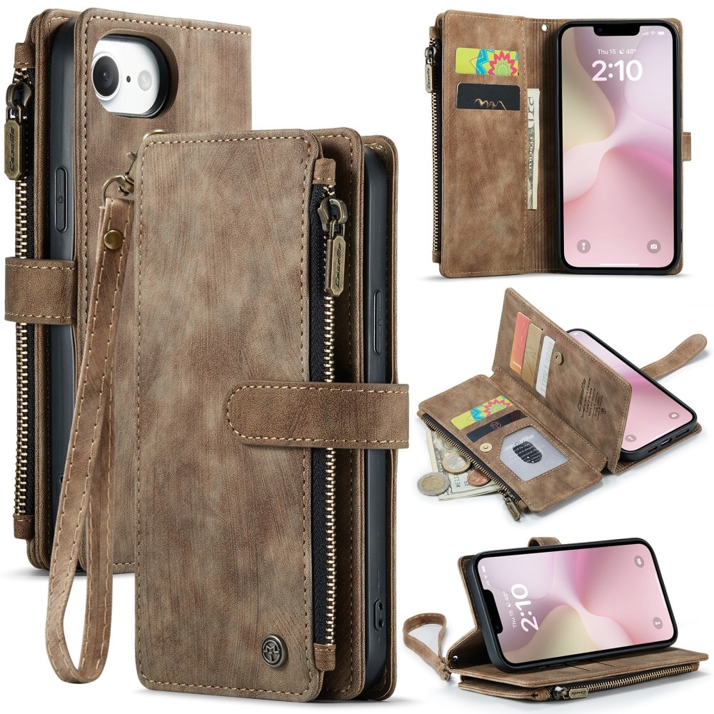 Zipper Wallet iPhone 16e Brun