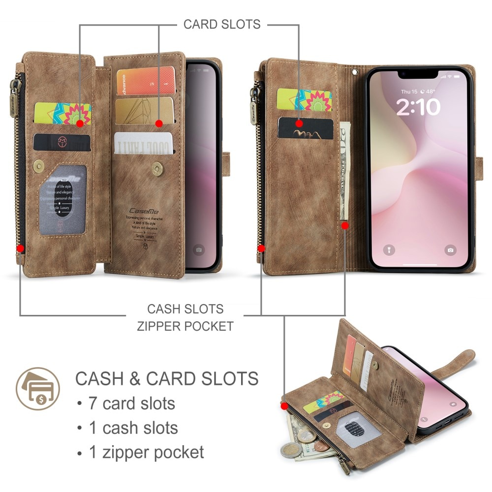 Zipper Wallet iPhone 16e Brun