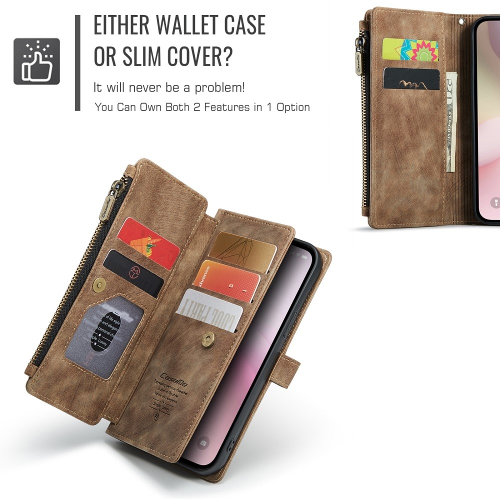 Zipper Wallet iPhone 16e Brun