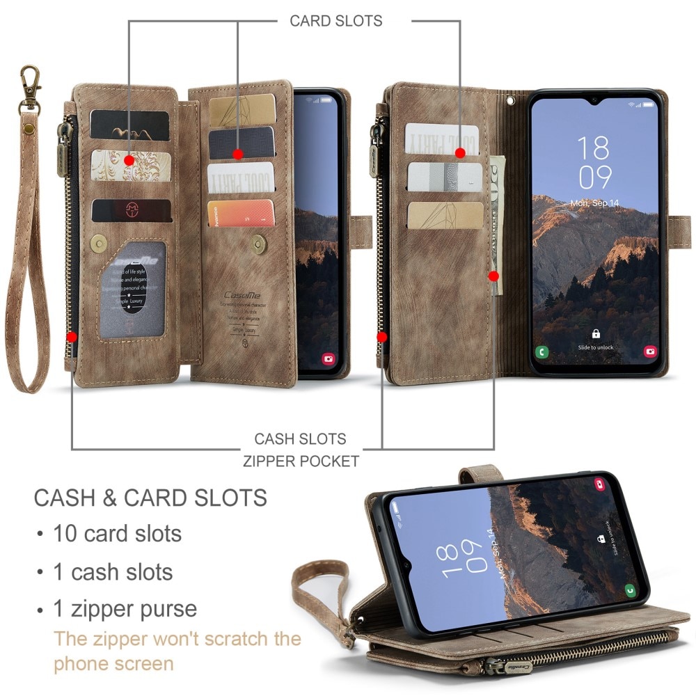 Zipper Wallet Samsung Galaxy A14 Brun