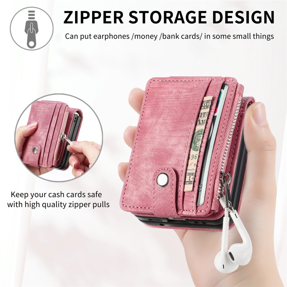 Mobilveske Multi-slot Zipper Samsung Galaxy Z Flip 6 rosa