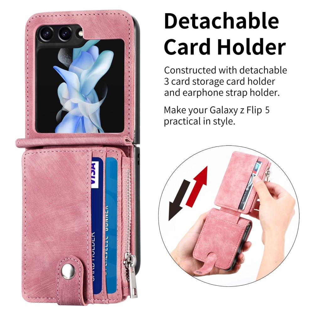 Mobilveske Multi-slot Zipper Samsung Galaxy Z Flip 6 rosa