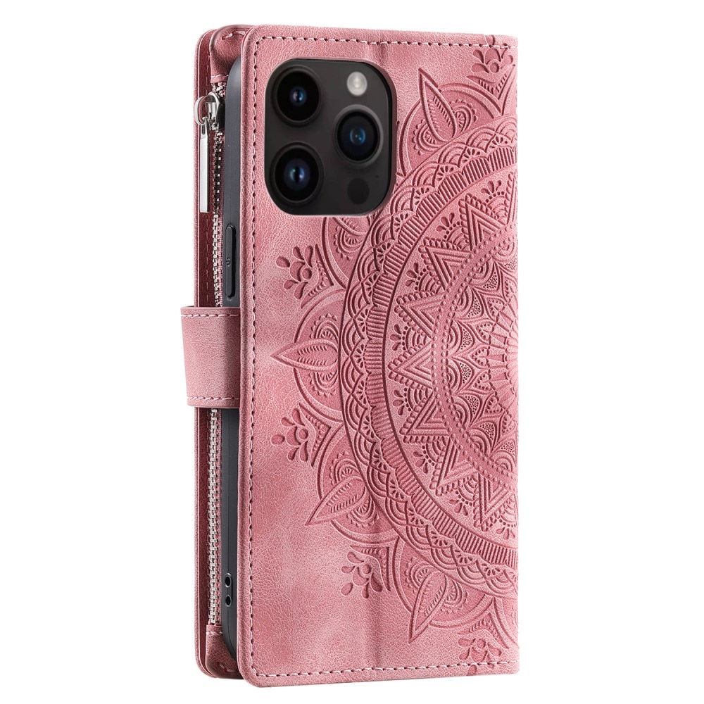 Lommebokveske iPhone 15 Pro Mandala rosa