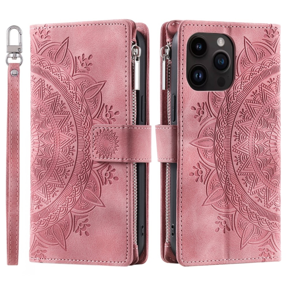 Lommebokveske iPhone 15 Pro Mandala rosa