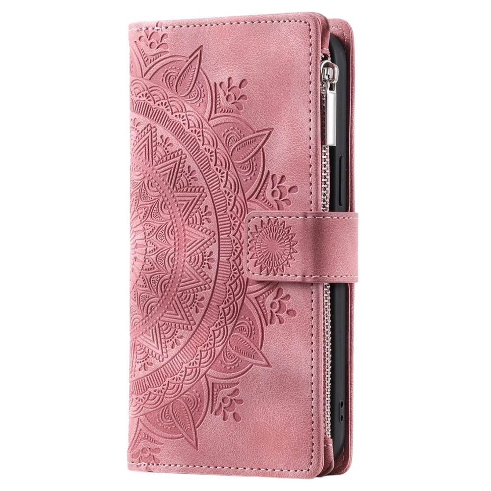 Lommebokveske iPhone 15 Mandala rosa