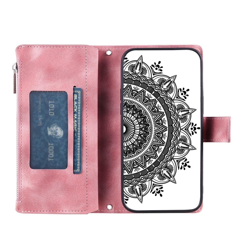 Lommebokveske iPhone 15 Mandala rosa