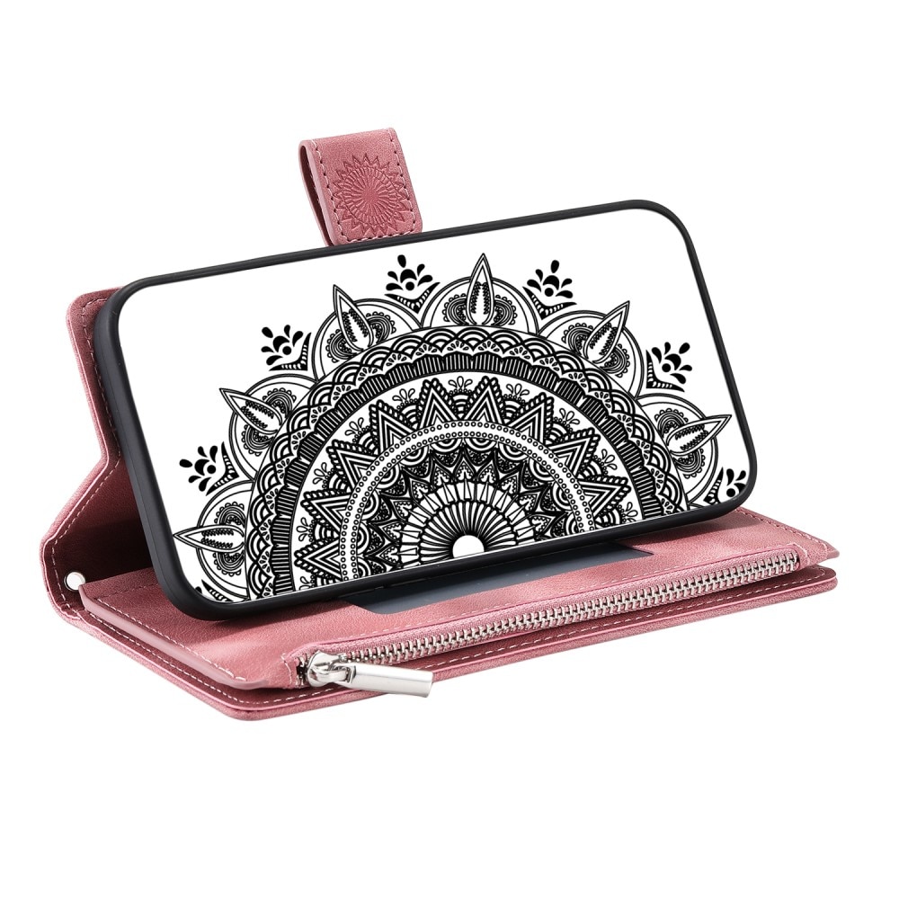 Lommebokveske iPhone 15 Mandala rosa