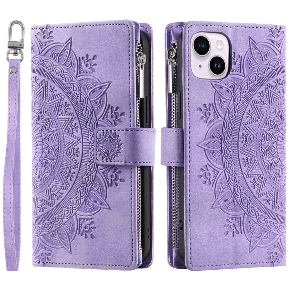 Lommebokveske iPhone 15 Mandala lilla