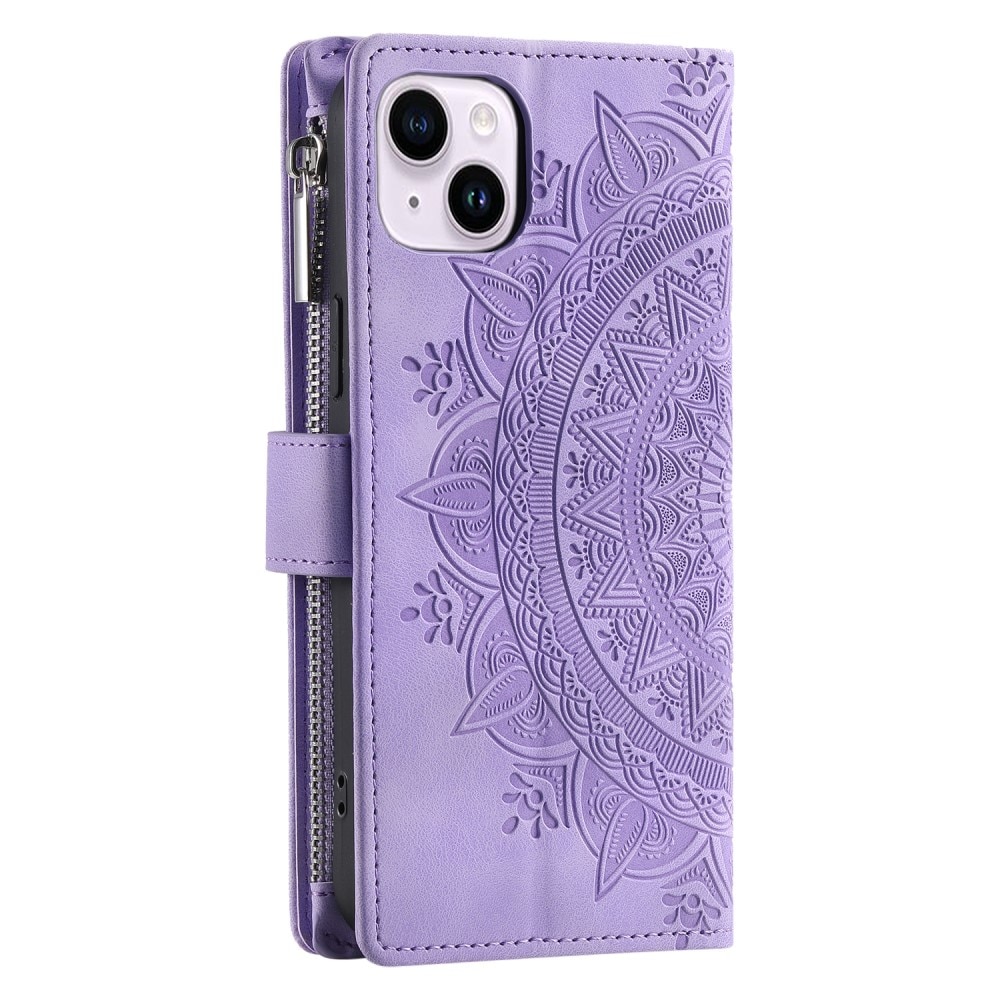 Lommebokveske iPhone 15 Mandala lilla