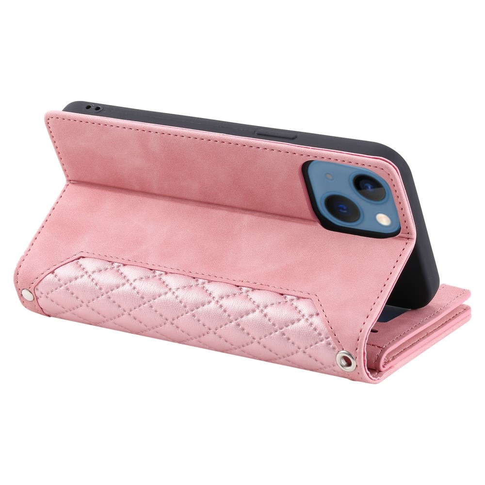 Lommebokveske iPhone 15 Quilted Rosa