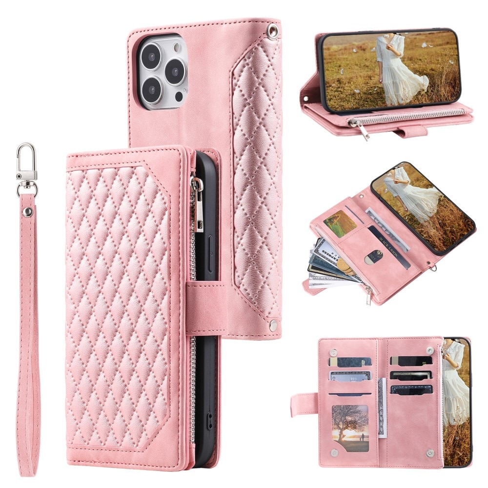 Lommebokveske iPhone 15 Pro Quilted Rosa