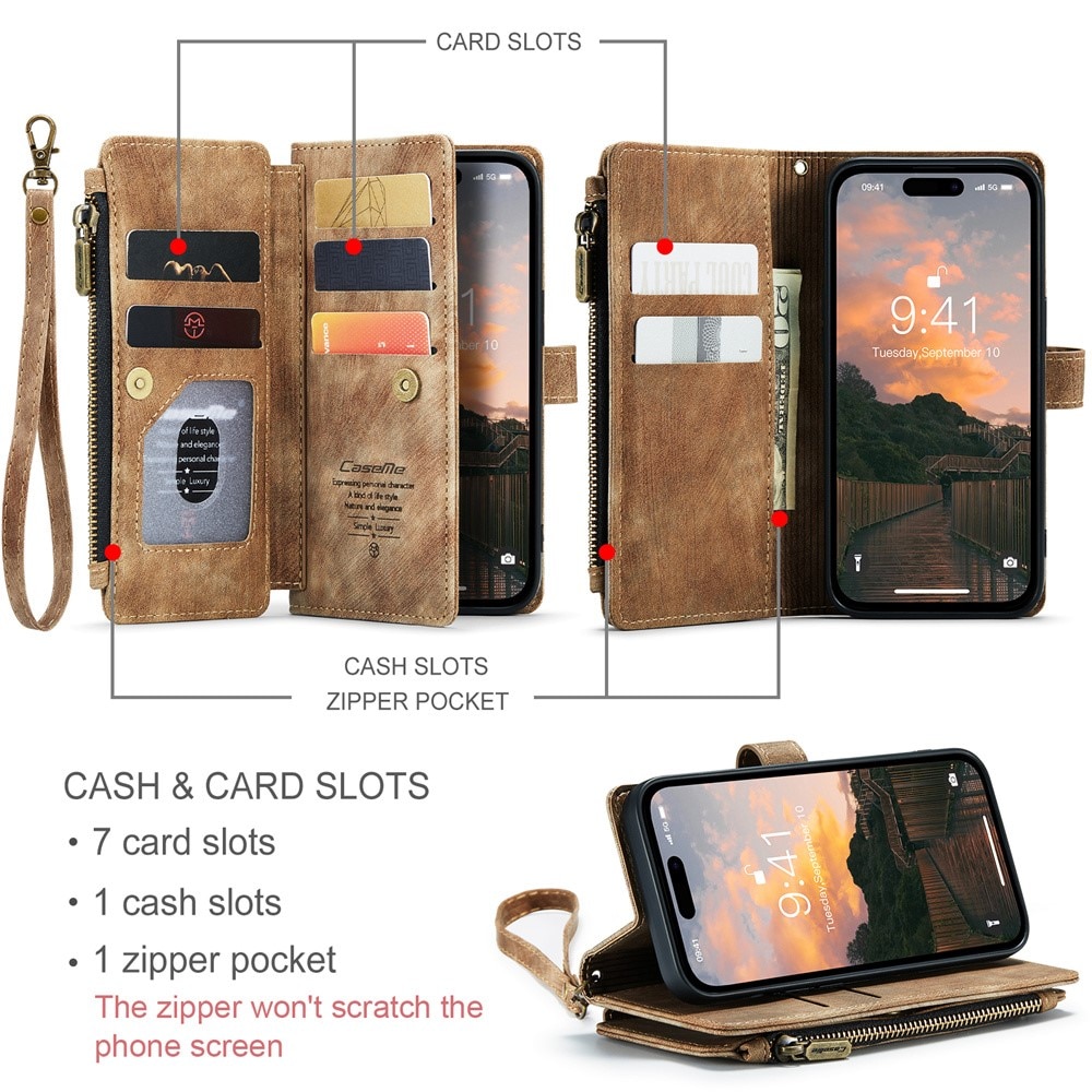 Zipper Wallet iPhone 15 Pro Max Brun