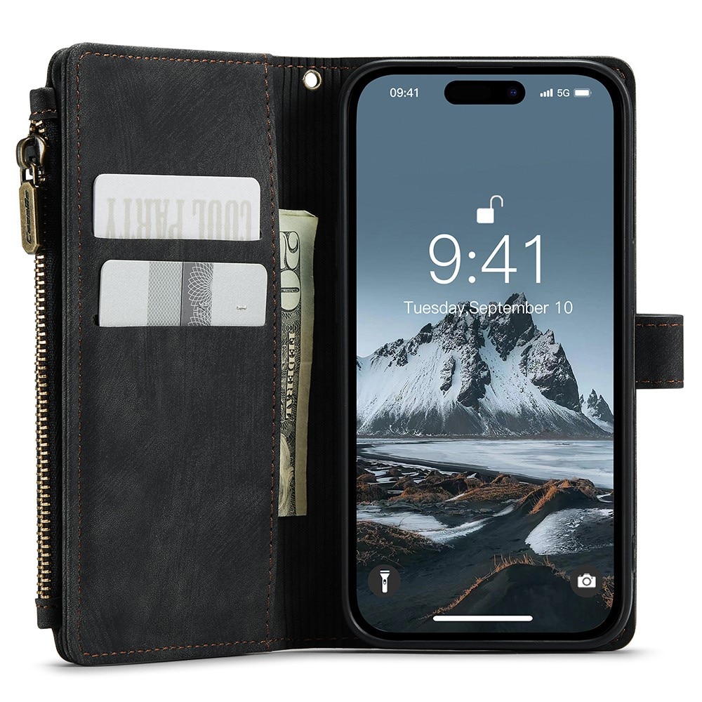 Zipper Wallet iPhone 15 Pro Svart