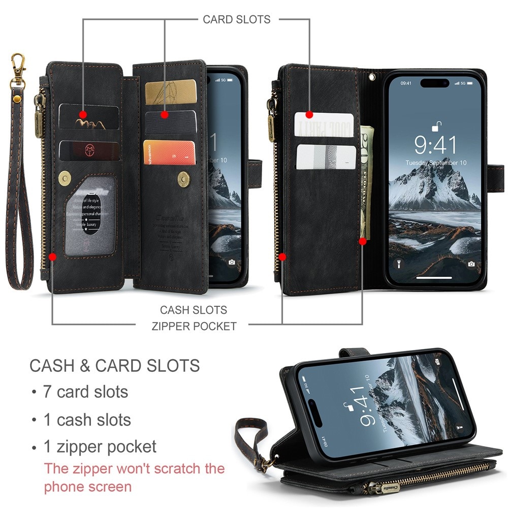 Zipper Wallet iPhone 15 Pro Svart