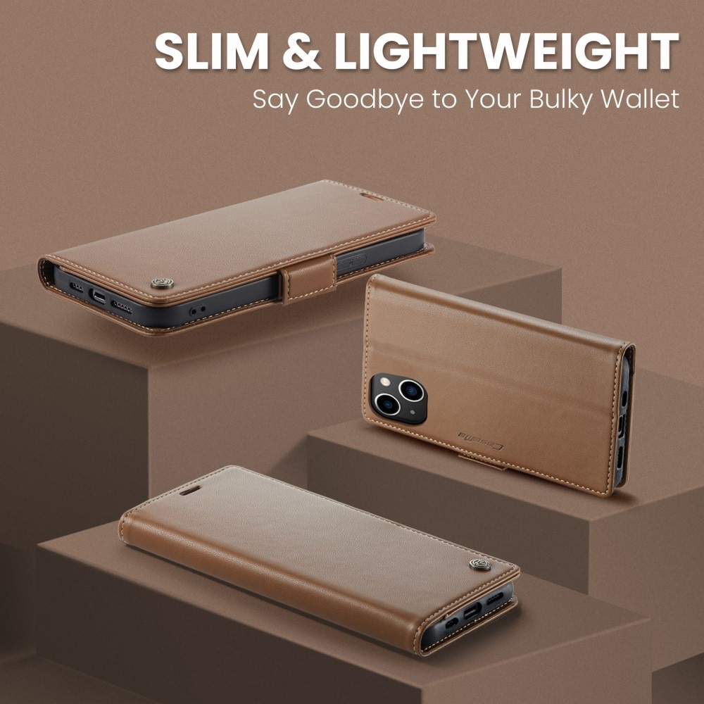 RFID blocking Slim Lommebokveske iPhone 15 Brun