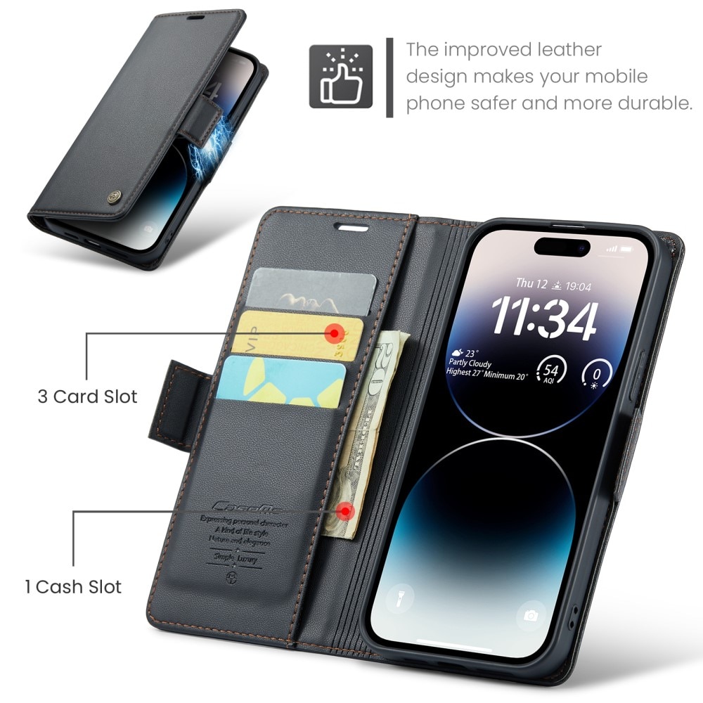 RFID blocking Slim Lommebokveske iPhone 15 Pro Svart