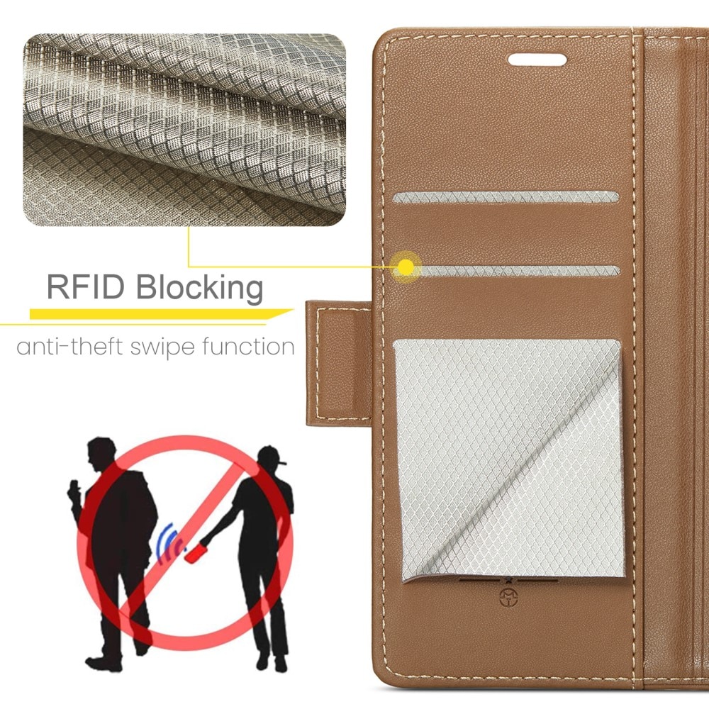 RFID blocking Slim Lommebokveske iPhone 15 Pro Brun