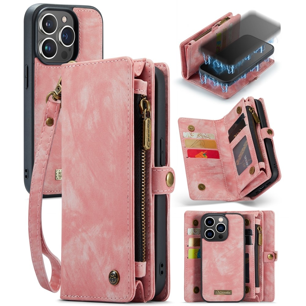 Multi-slot Lommeboksetui iPhone 15 Pro rosa