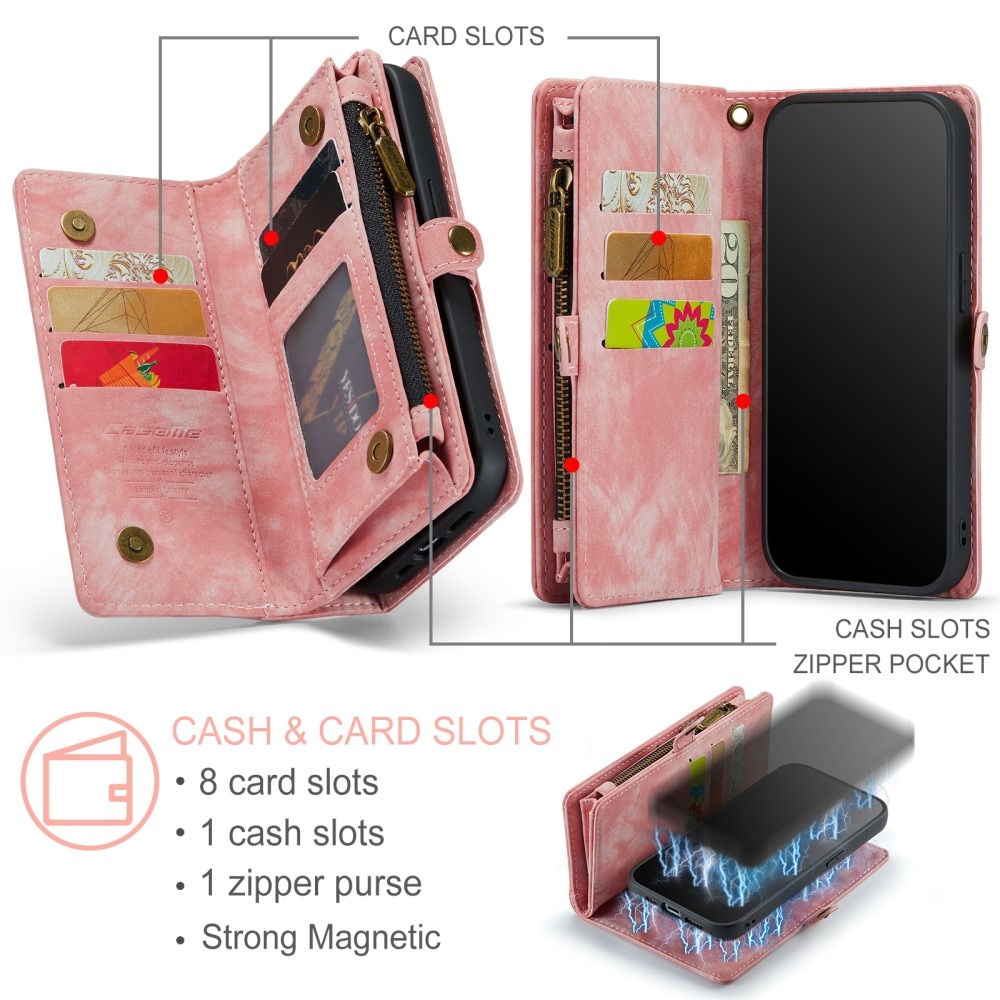 Multi-slot Lommeboksetui iPhone 15 Pro rosa