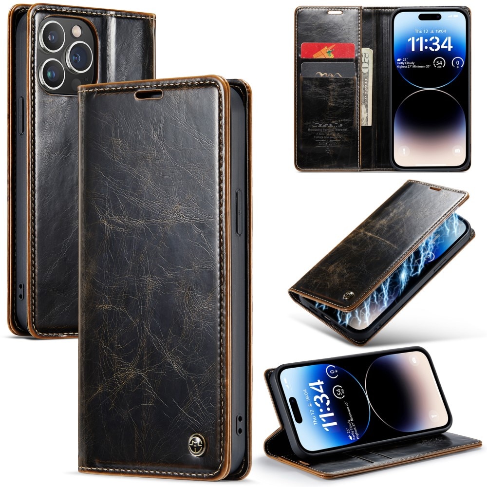 Leather Wallet iPhone 16 Pro Max brun