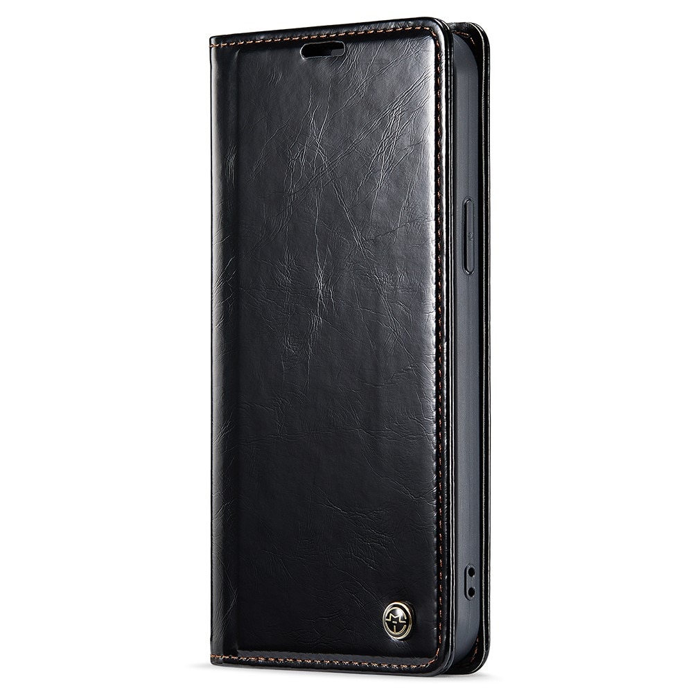 Leather Wallet iPhone 15 Pro svart