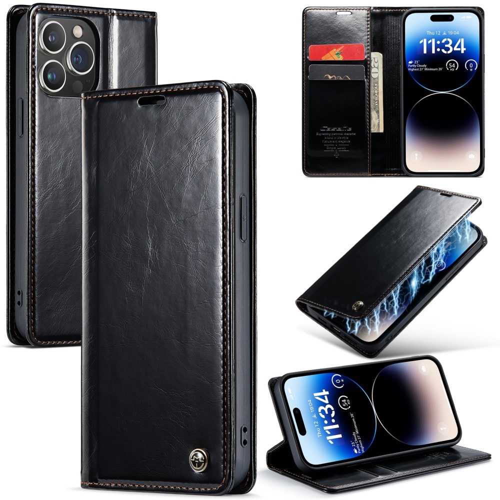 Leather Wallet iPhone 16 Pro svart