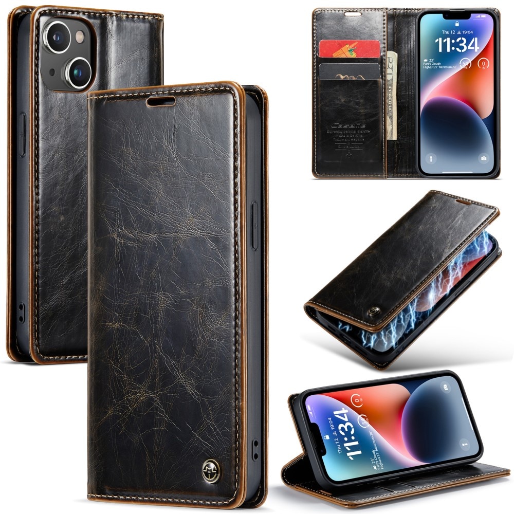 Leather Wallet iPhone 16 brun