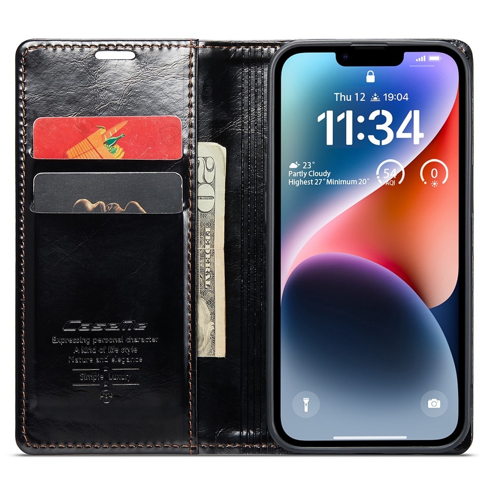 Leather Wallet iPhone 16 svart