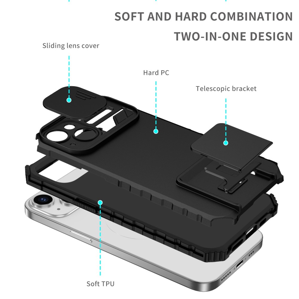 iPhone 15 Kickstand Deksel kamerabeskyttelse Svart