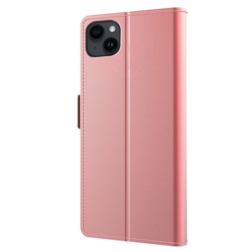 Lommebokdeksel Speil iPhone 15 Plus Rosa Gull