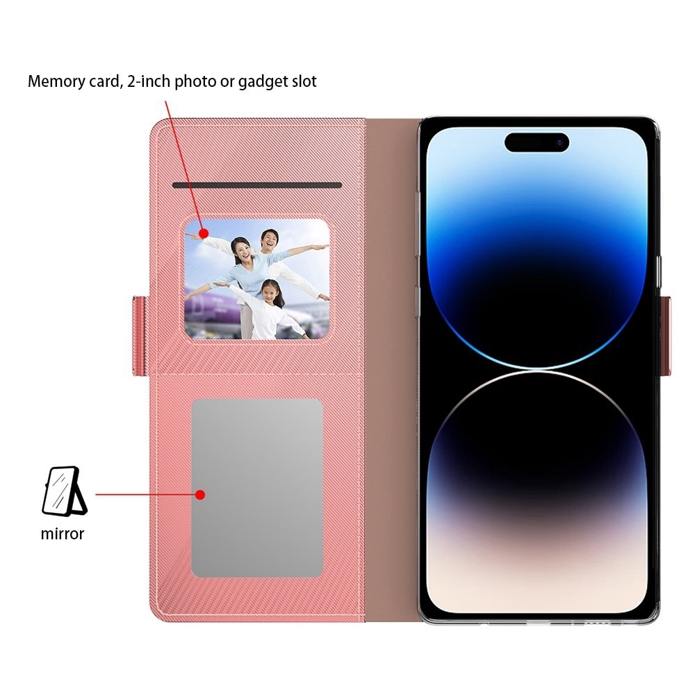 Lommebokdeksel Speil iPhone 15 Pro Rosa Gull