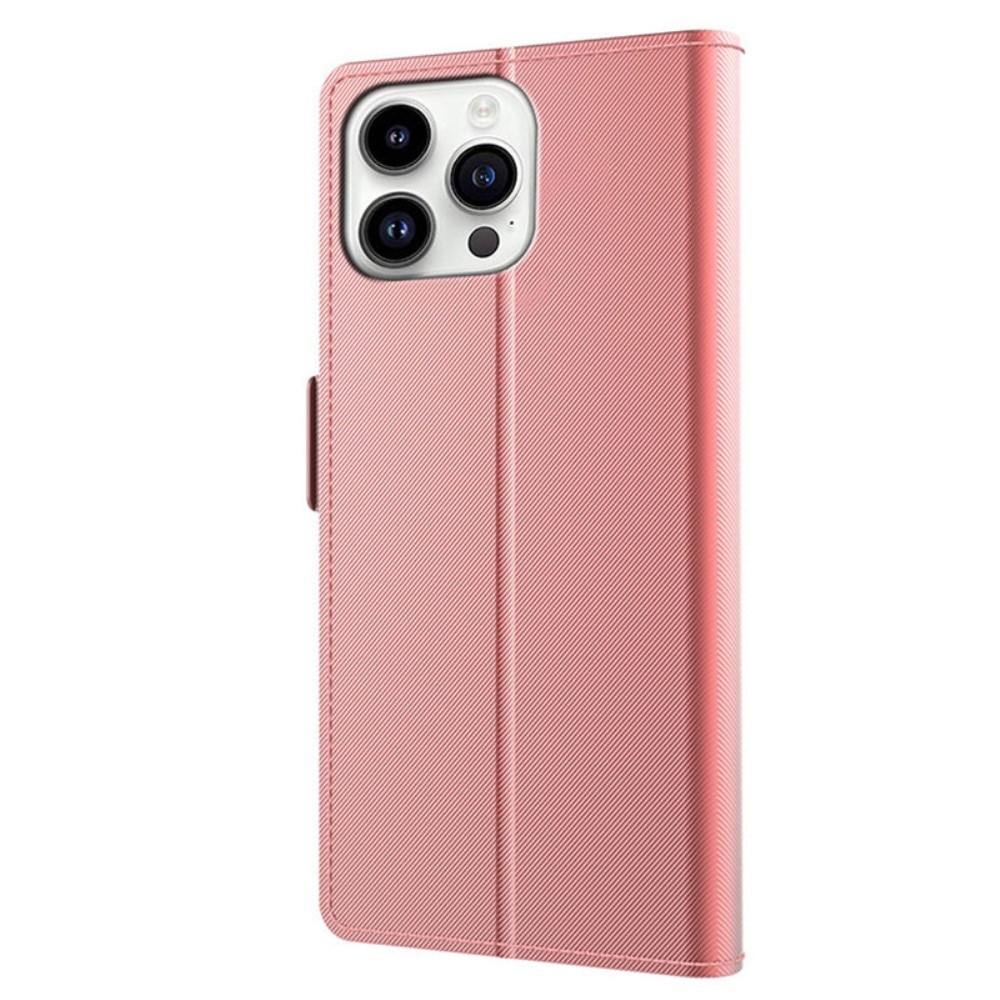 Lommebokdeksel Speil iPhone 15 Pro Rosa Gull