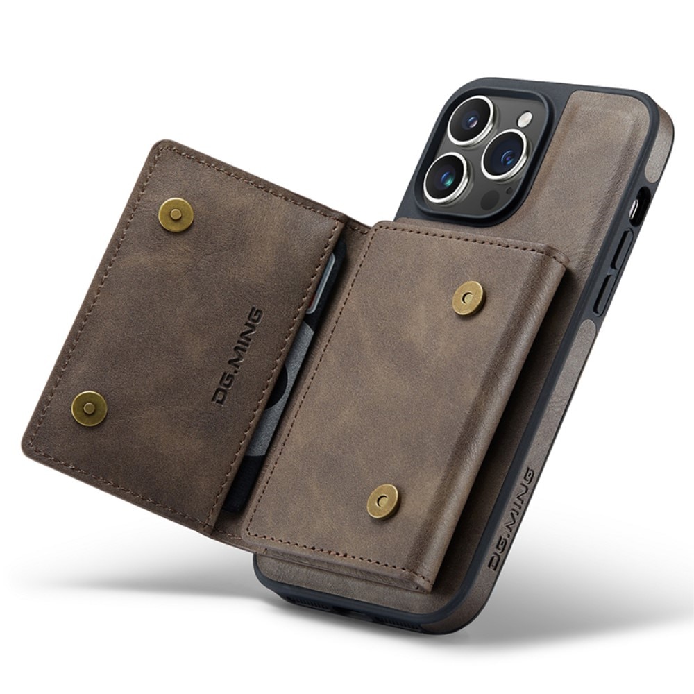 Magnetic Card Slot Zipper Case iPhone 15 Pro Max Brown